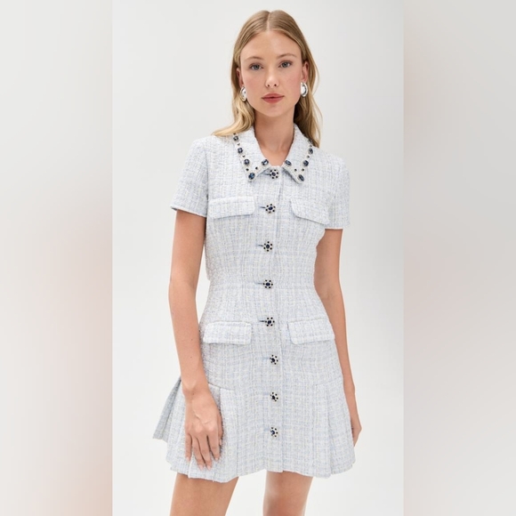 Self-Portrait Diamanté-Embellished Bouclé Minidress Size 2 - Picture 2 of 10